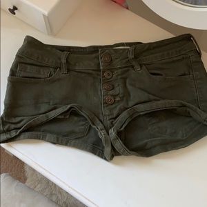 Army green denim shorts